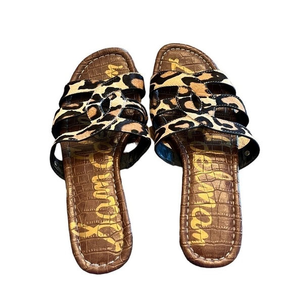 Sam Edelman Women’s Bryna Slide Animal Print Cut Out Leather Sandals - Picture 2 of 8